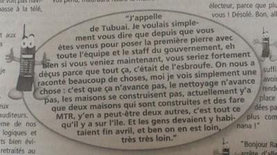 Tubuai - Australes - un lector que alerta sobre la mentira de la prometida reconstrucción tras los graves destrozos del huracan Oli este febrero 2010: