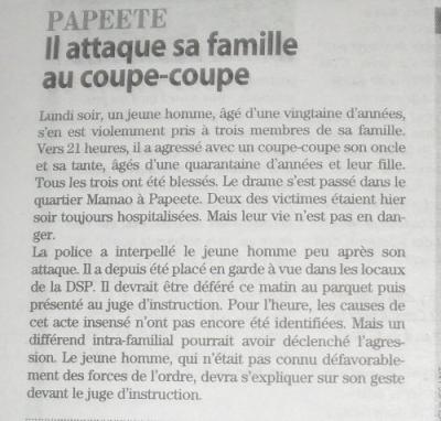 Papeete - Agrede a su familia a machete